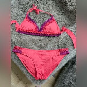BECCA Pink and Purple Bikini Set with Lace Trim FITS LARGE